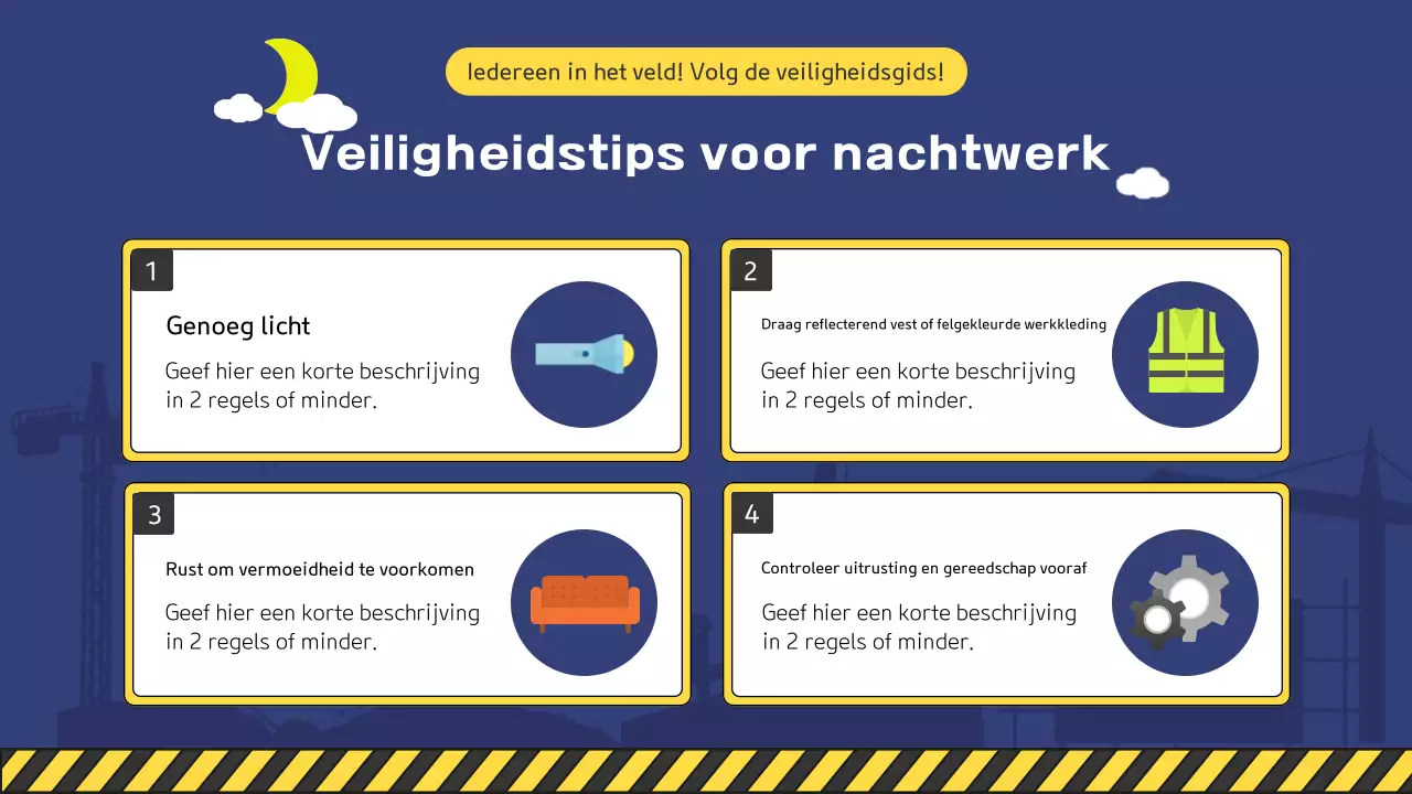 Een verzameling leuke gele en groene veiligheidshandleidingen voor bouwplaatsen