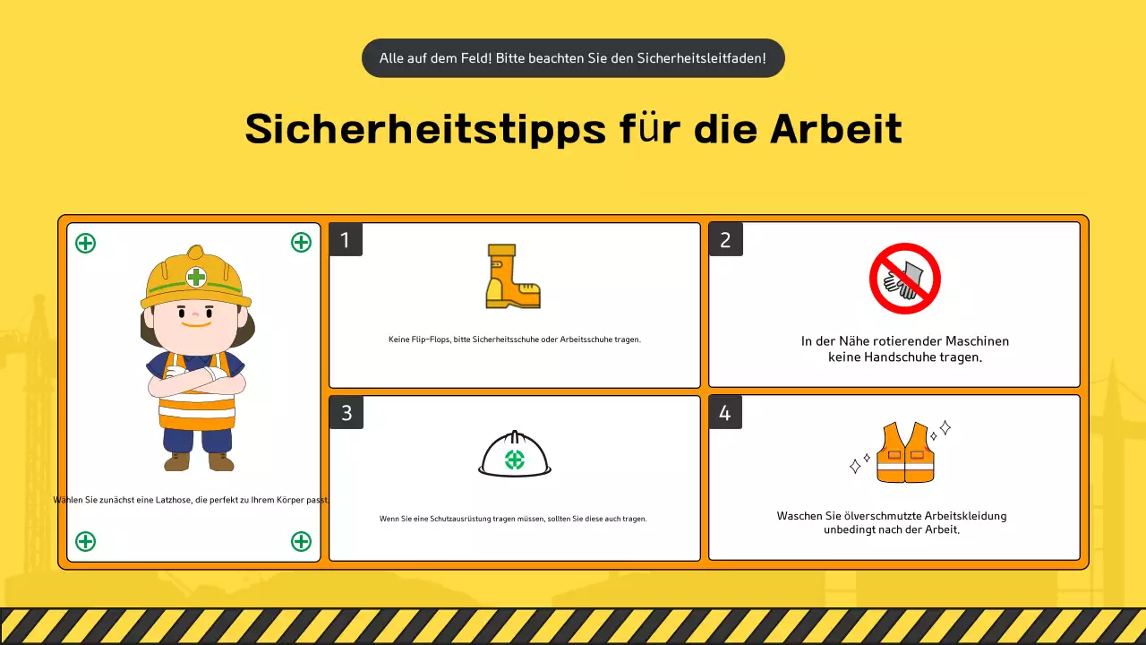 Eine Sammlung von niedlichen gelben und grünen Baustellen-Sicherheitshandbüchern
