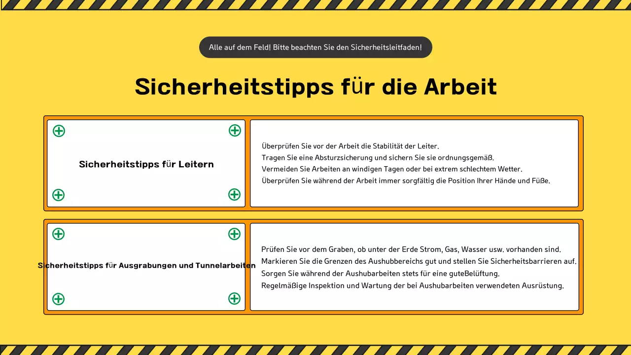 Eine Sammlung von niedlichen gelben und grünen Baustellen-Sicherheitshandbüchern