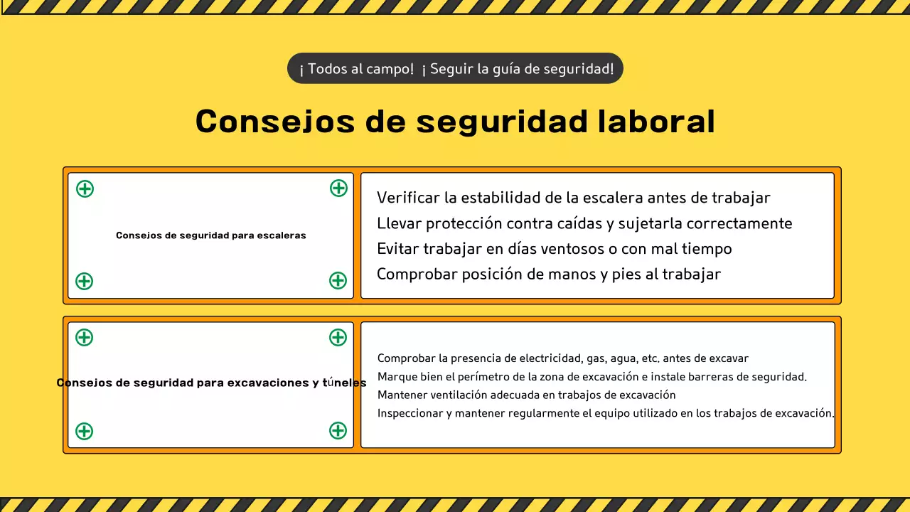 Una colección de simpáticos manuales amarillos y verdes de seguridad para obras de construcción