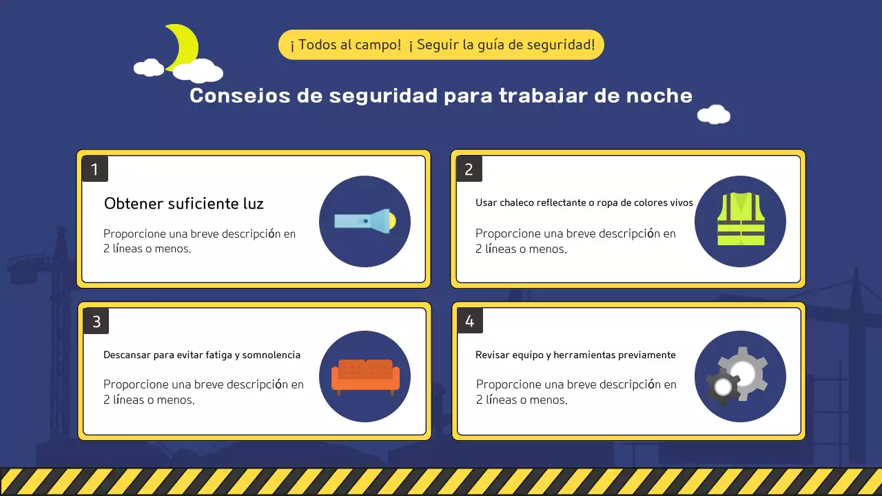 Una colección de simpáticos manuales amarillos y verdes de seguridad para obras de construcción