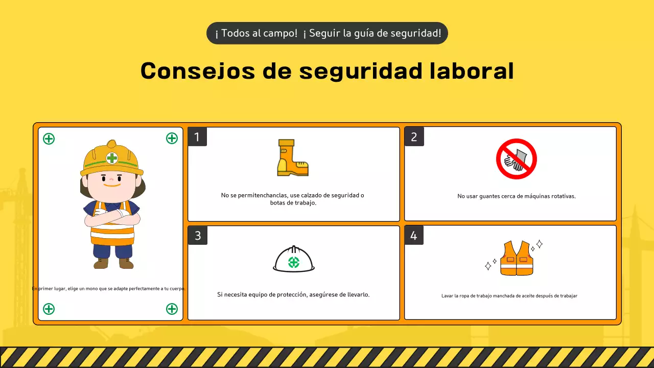 Una colección de simpáticos manuales amarillos y verdes de seguridad para obras de construcción