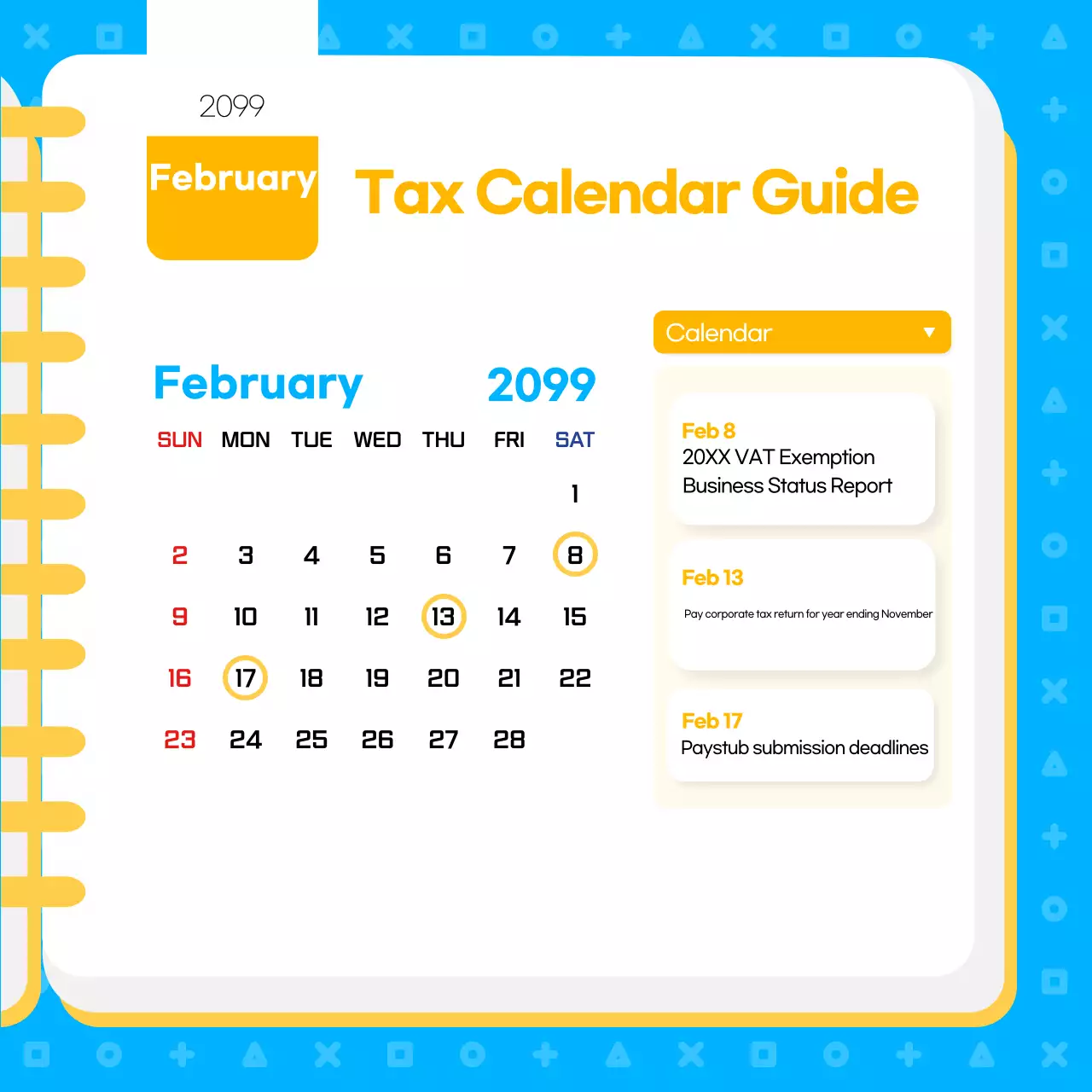Guia de calendário de impostos moderno azul Instagram Carousel