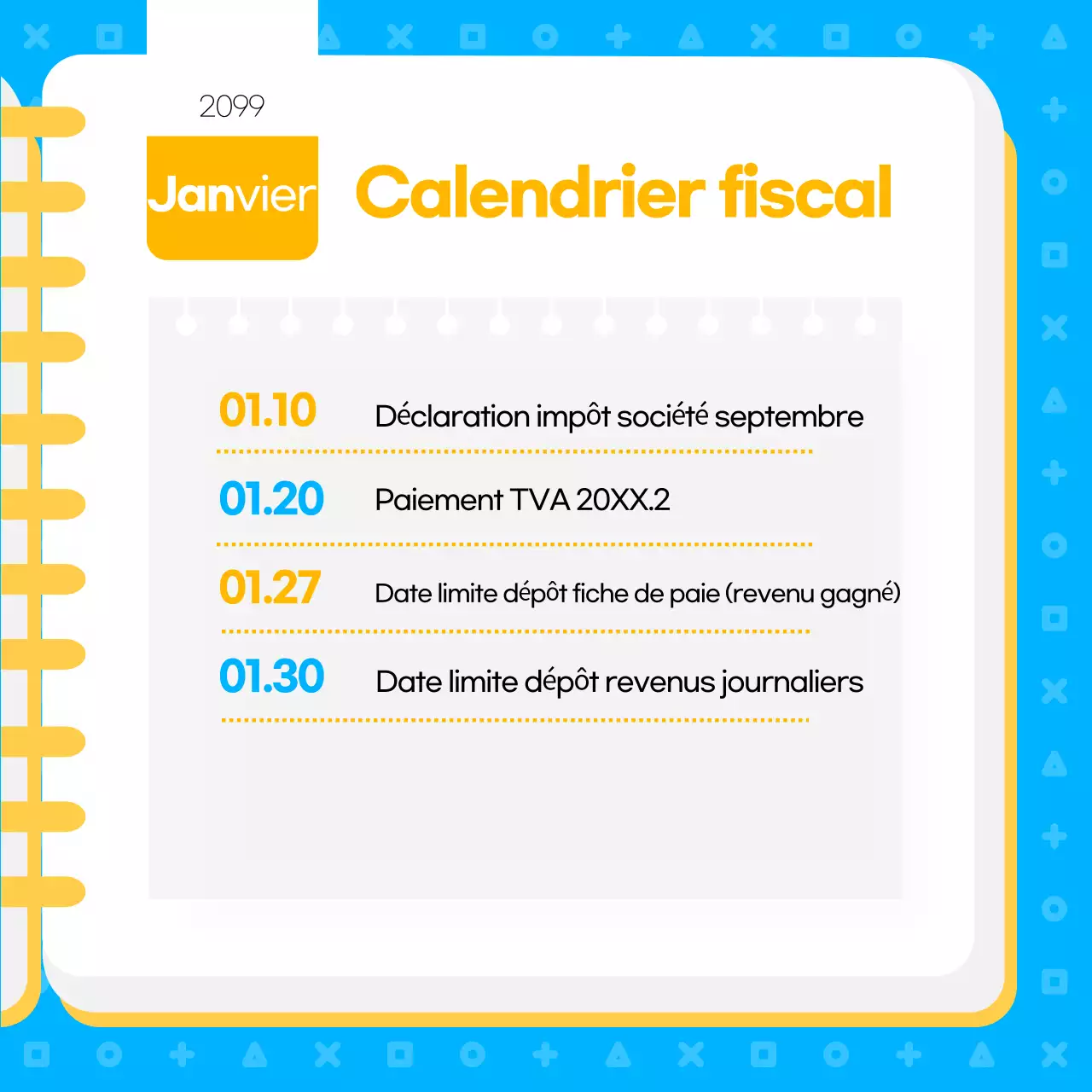 Calendrier fiscal moderne bleu
