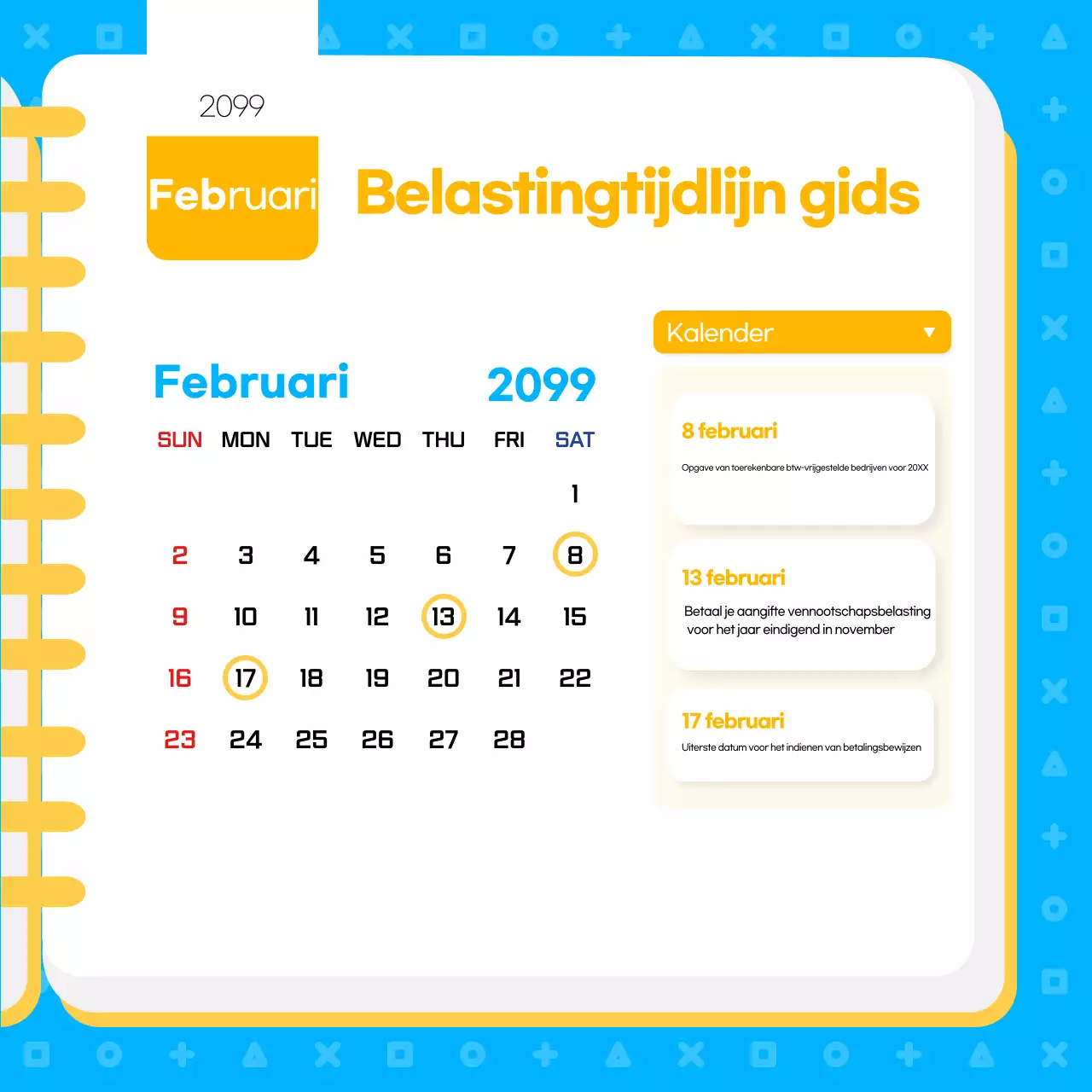 Blauwe moderne belastingkalender
