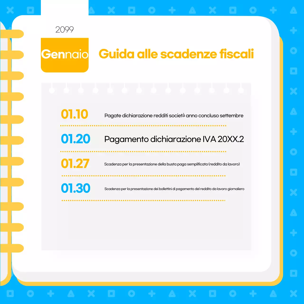 Calendario fiscale blu moderno