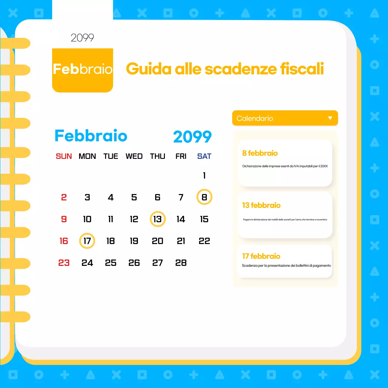 Calendario fiscale blu moderno