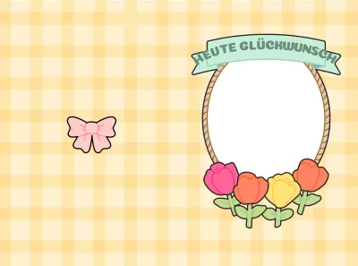 Kartenrahmen mit schachbrettartigem Hintergrund und hübscher Blumenillustration