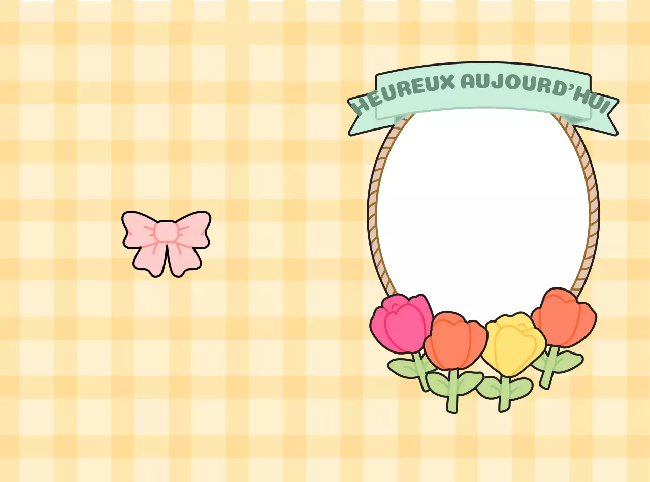 Cadre de carte avec fond à carreaux et illustration d'une jolie fleur