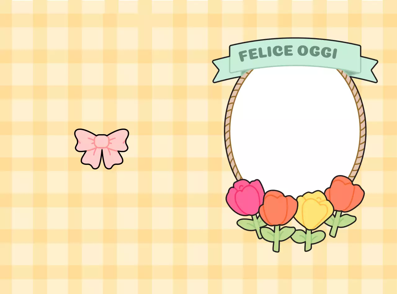 Cornice per cartolina con sfondo a scacchi e illustrazione di un bel fiore