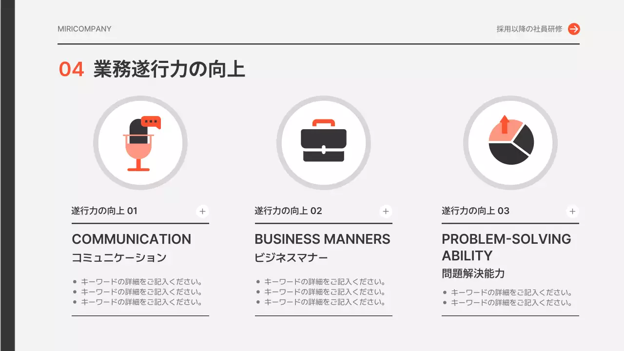 オレンジ シンプル 研修 プレゼンテーション