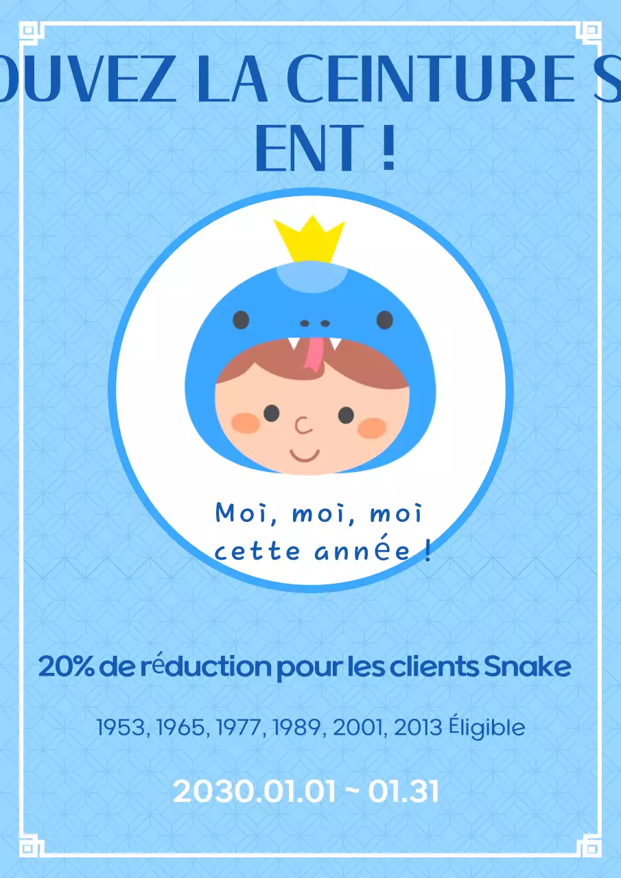 Annonce d'un événement de réduction pour les clients en bleu clair et bleu serpent zodiacal simple