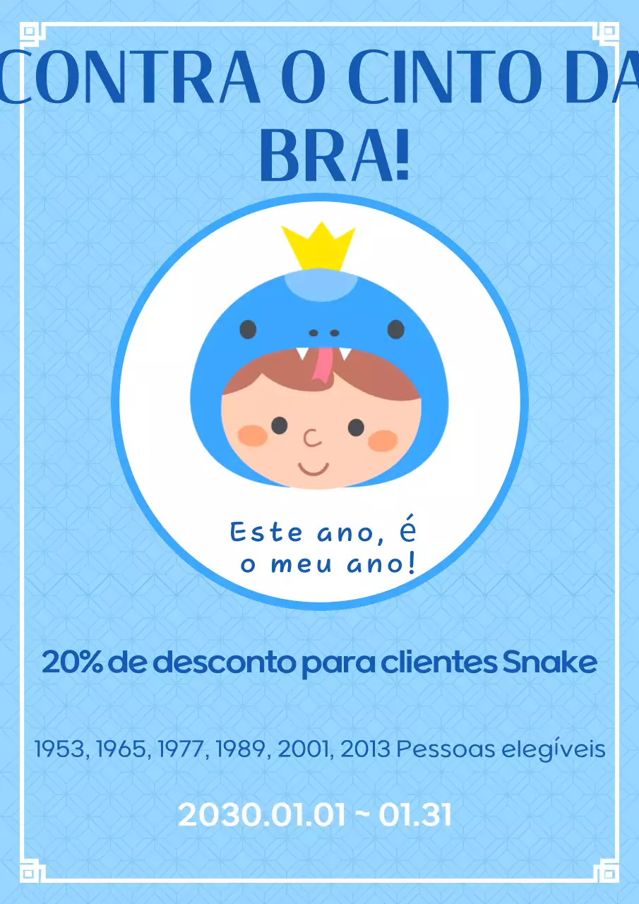 Anúncio simples de evento de desconto para clientes do zodíaco da cobra em azul claro e azul