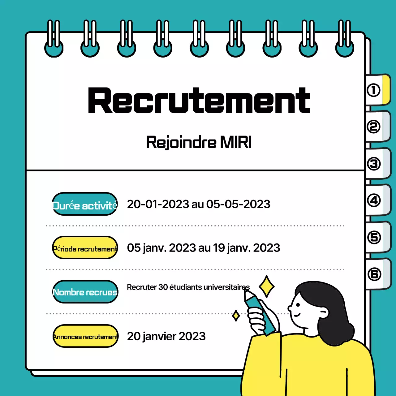 Avis de recrutement d'étudiants d'université pour des soutiens d'entreprise, bleu clair et propre