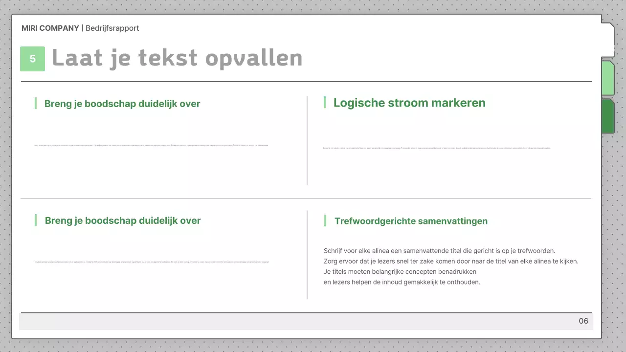Grijze standaardbedrijfsrapportbeschrijvingen