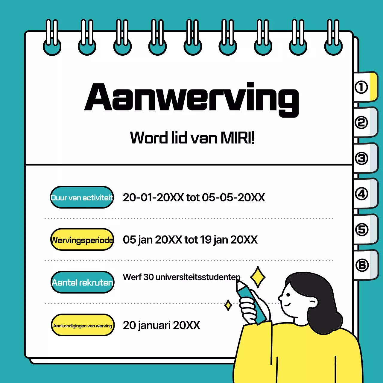 Lichtblauwe, schone zakelijke supporters wervingsbericht voor universiteitsstudenten