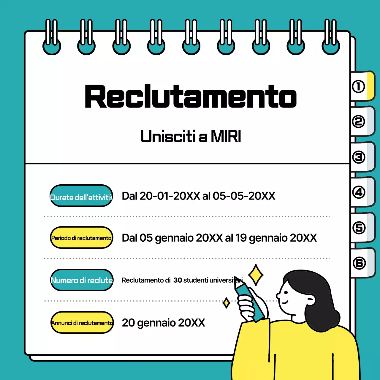 Avviso di reclutamento di studenti universitari per sostenitori aziendali, azzurro e pulito