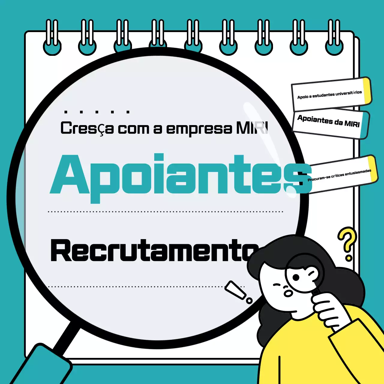 Anúncio de recrutamento de estudantes universitários para apoiantes de empresas, azul claro, limpo