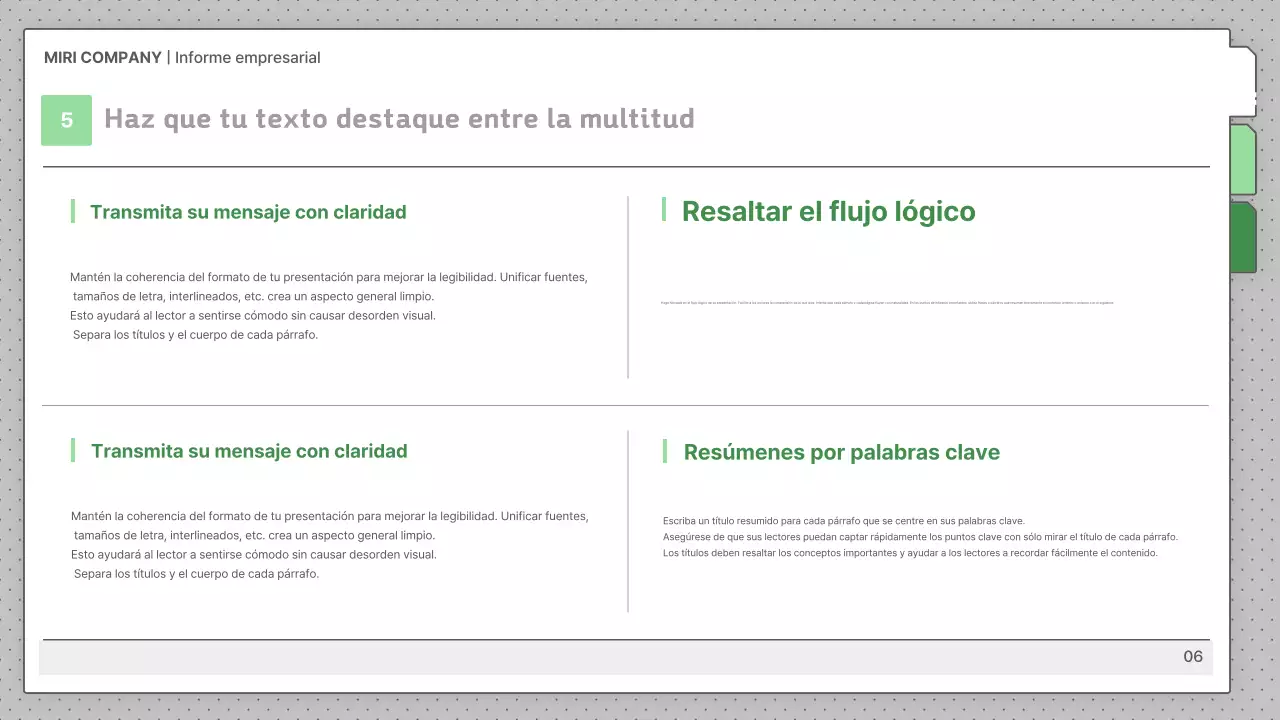 Descripciones grises por defecto de los informes comerciales