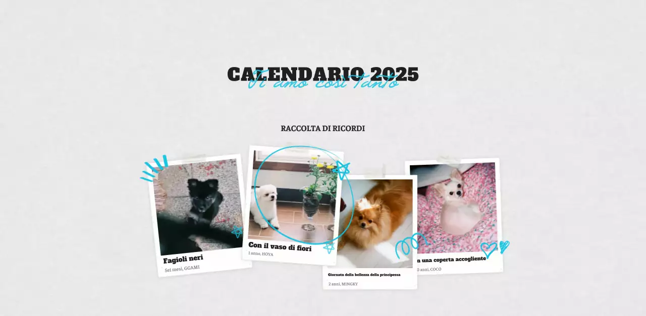 Calendario fotografico degli animali del balletto bianco e ordinato