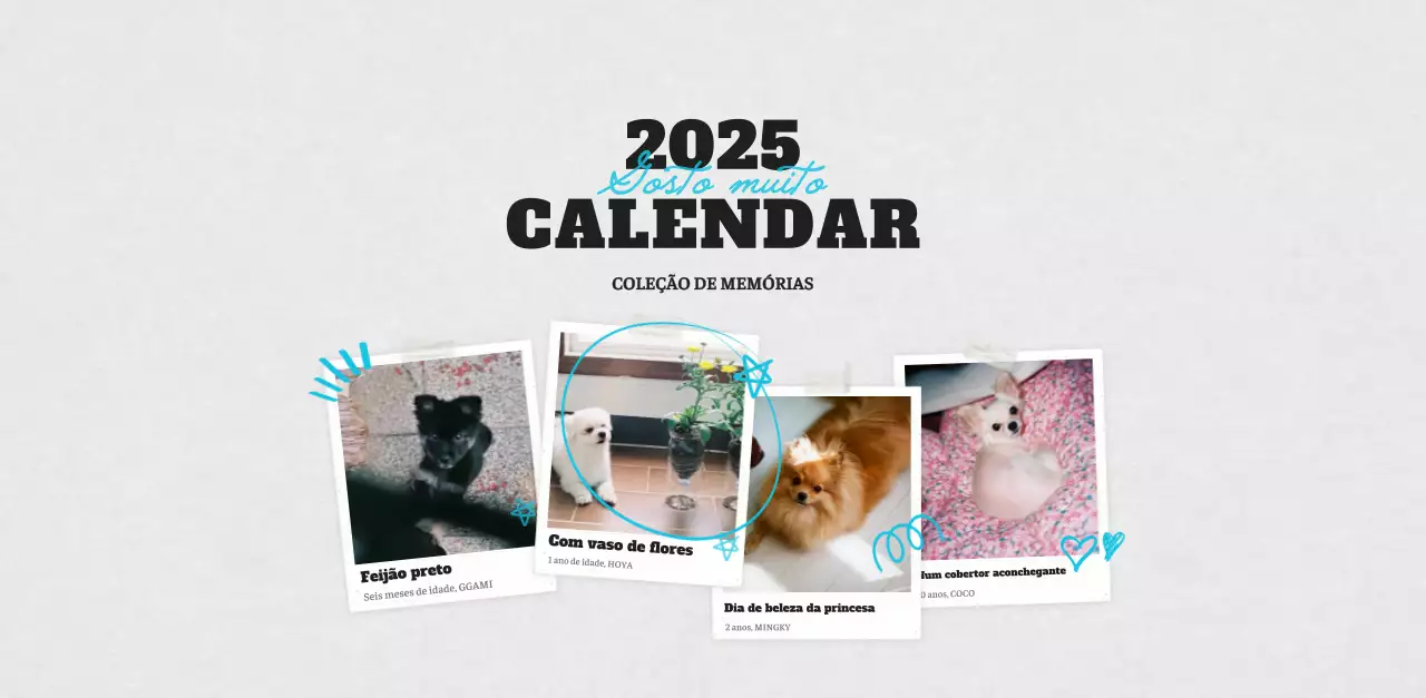 Calendário fotográfico de animais de ballet branco e elegante