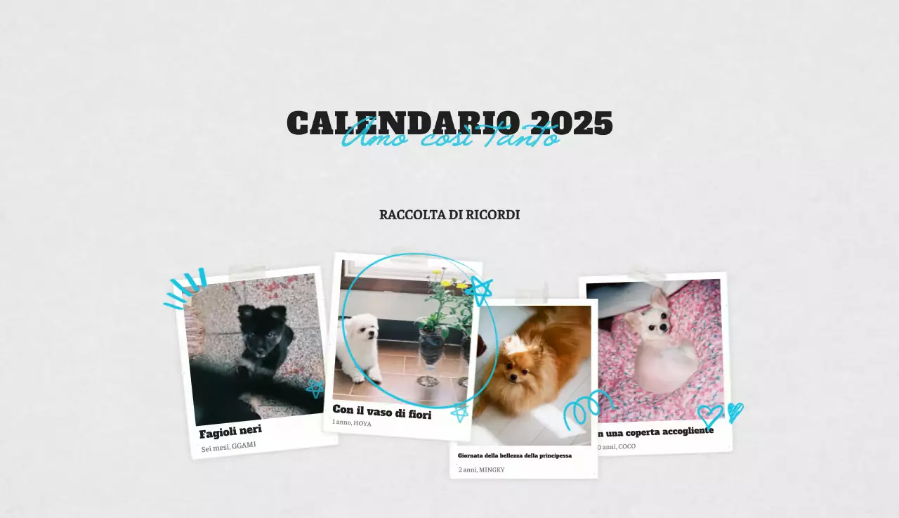 Calendario fotografico degli animali del balletto bianco e ordinato