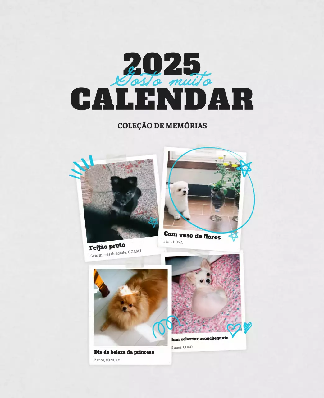 Calendário fotográfico de animais de ballet branco e elegante