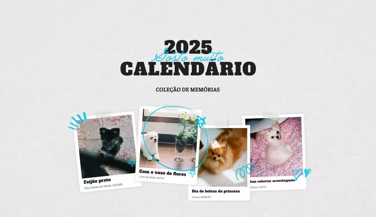 Calendário fotográfico de animais de ballet branco e elegante
