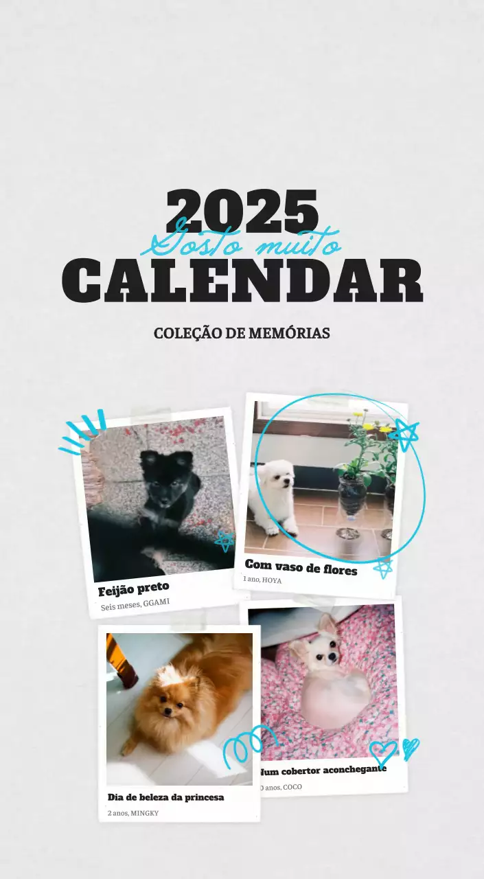 Calendário fotográfico de animais de ballet branco e elegante