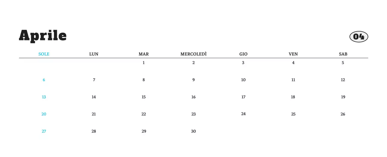 Calendario fotografico degli animali del balletto bianco e ordinato