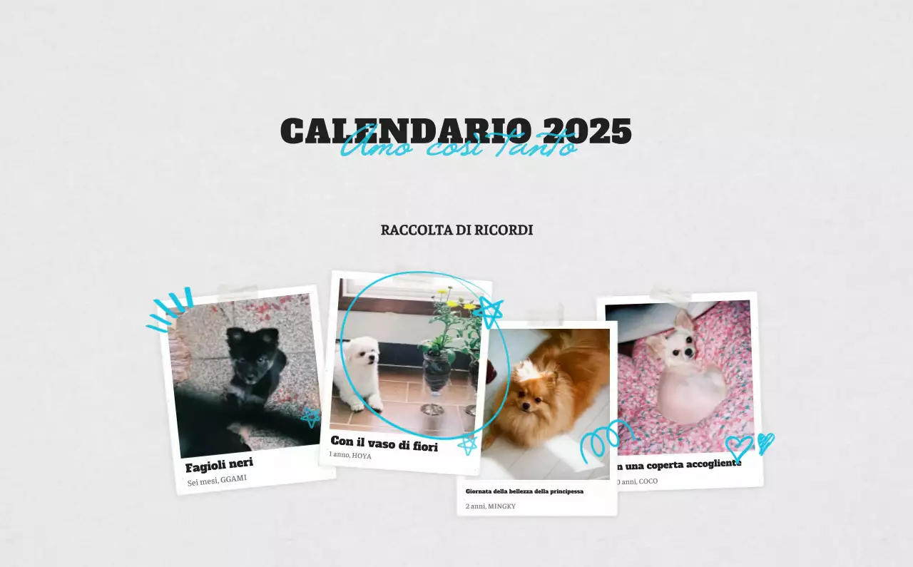 Calendario fotografico degli animali del balletto bianco e ordinato