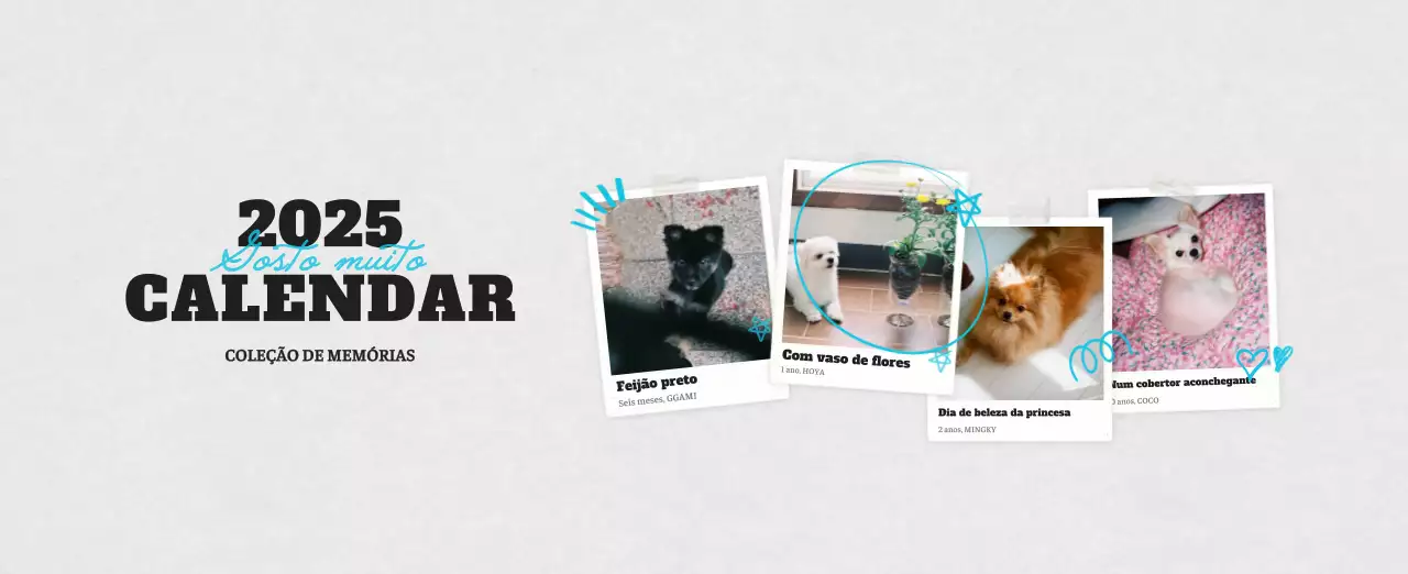 Calendário fotográfico de animais de ballet branco e elegante