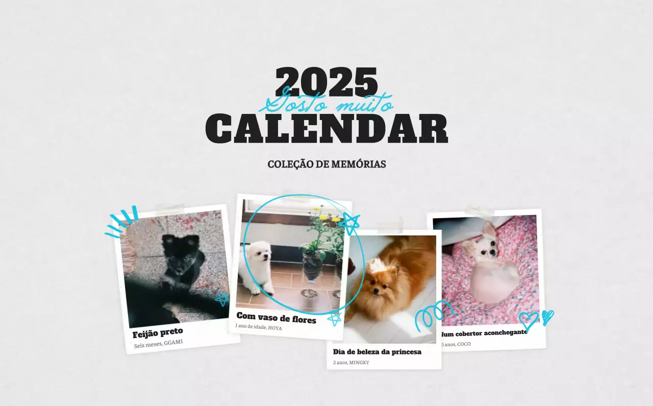 Calendário fotográfico de animais de ballet branco e elegante