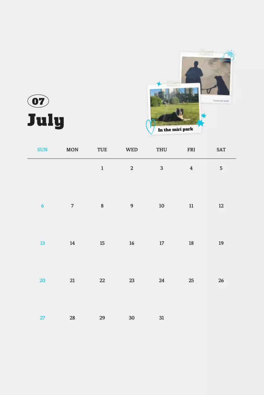 흰색 깔끔 발려동물 포토 캘린더