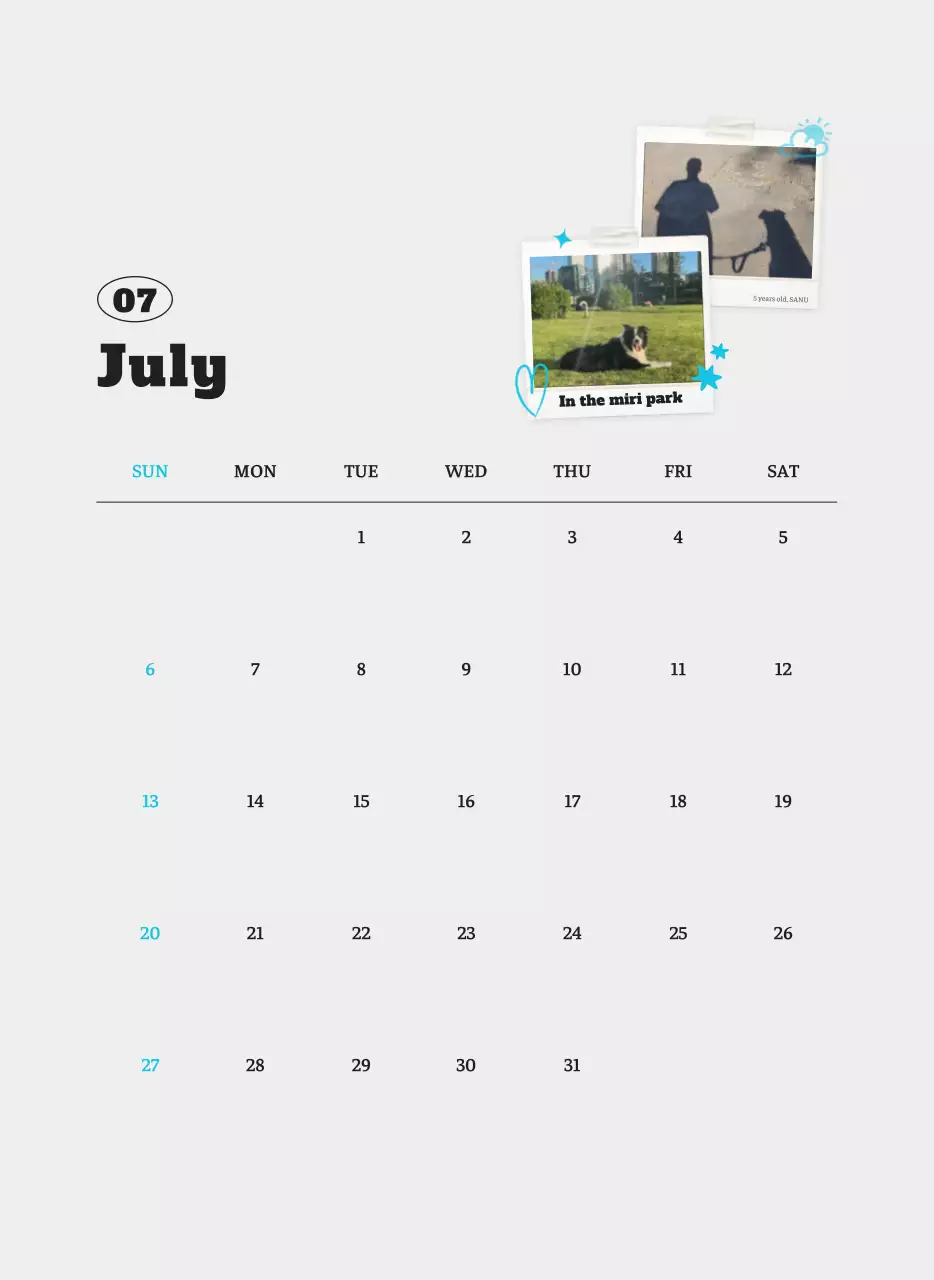 흰색 깔끔 발려동물 포토 캘린더