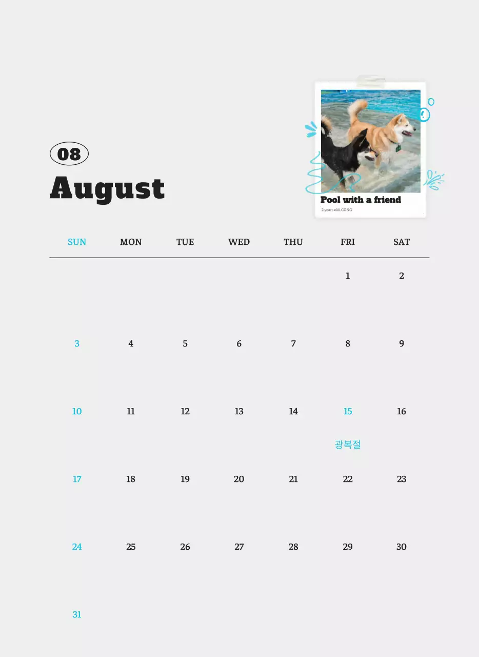 흰색 깔끔 발려동물 포토 캘린더