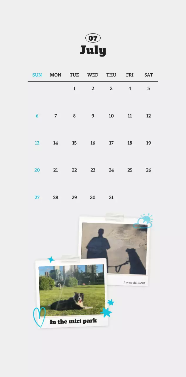 흰색 깔끔 발려동물 포토 캘린더