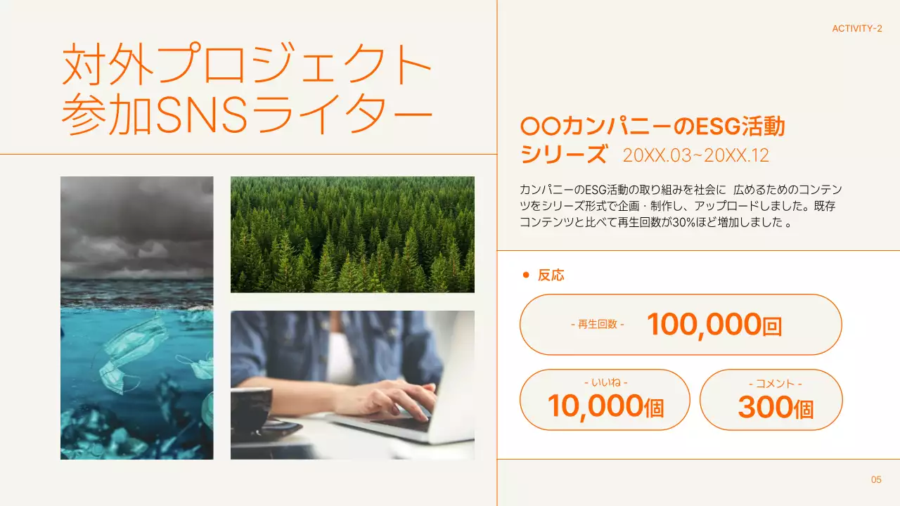 オレンジ シンプル ポートフォリオ プレゼンテーション