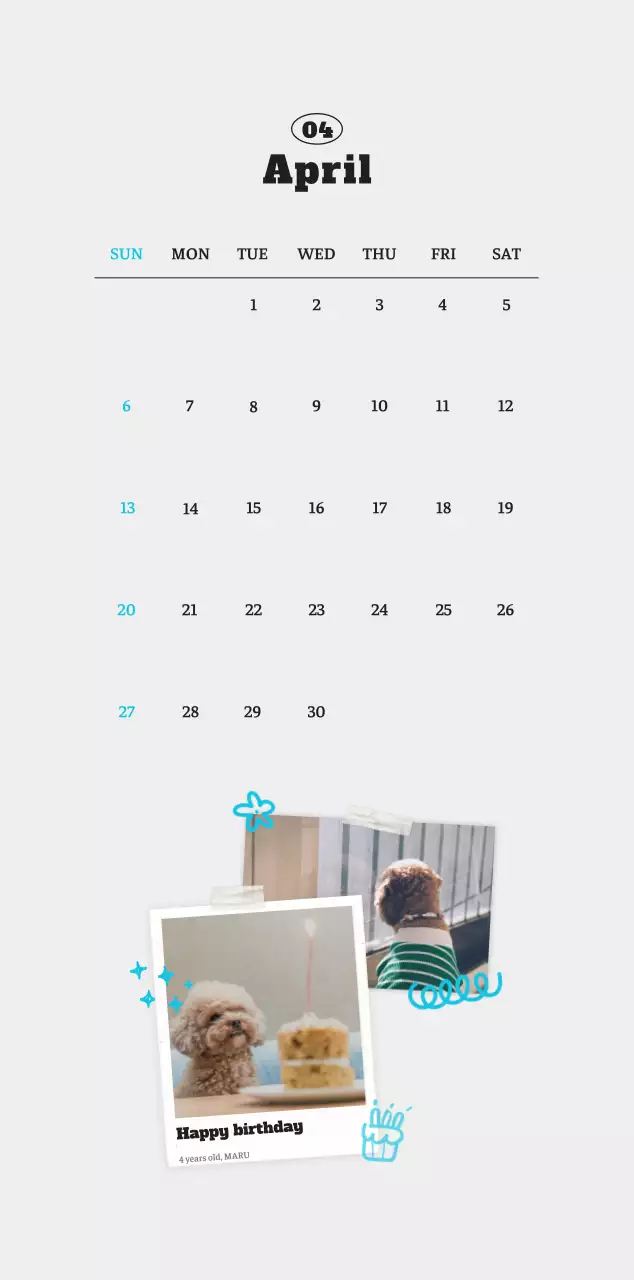 White neat pet photo calendar