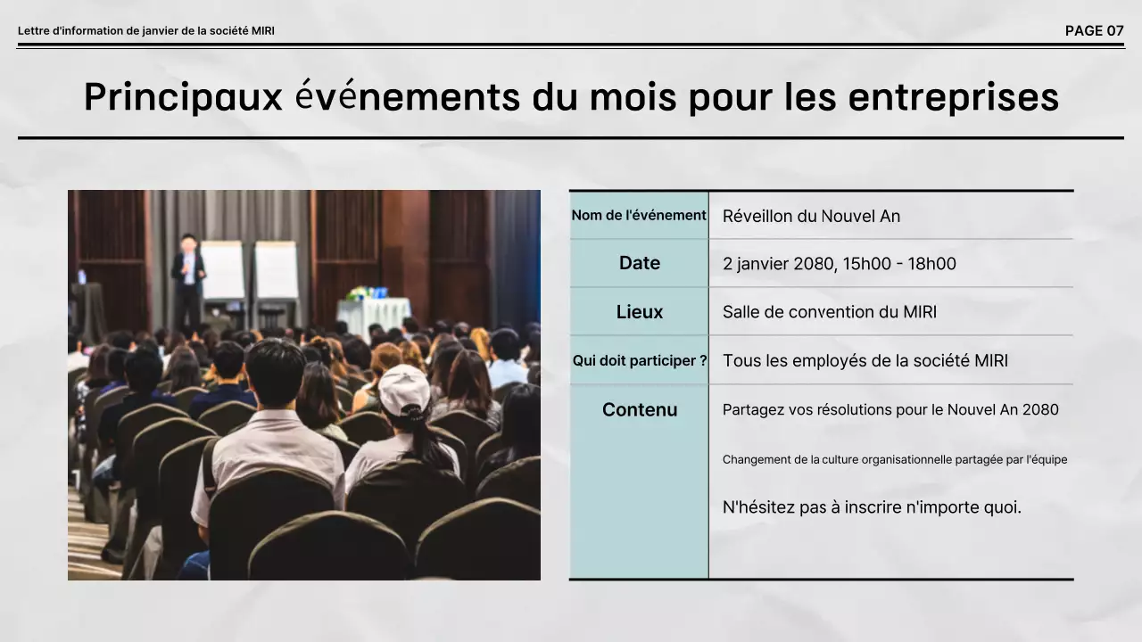 Lettre d'information par défaut en noir et blanc