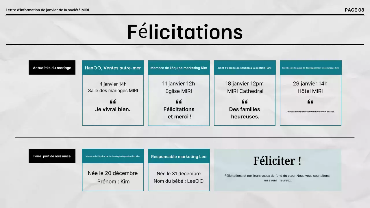 Lettre d'information par défaut en noir et blanc
