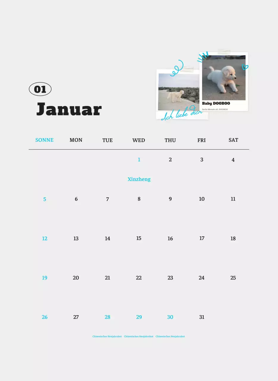 Weißer Neat Ballet-Tier-Fotokalender