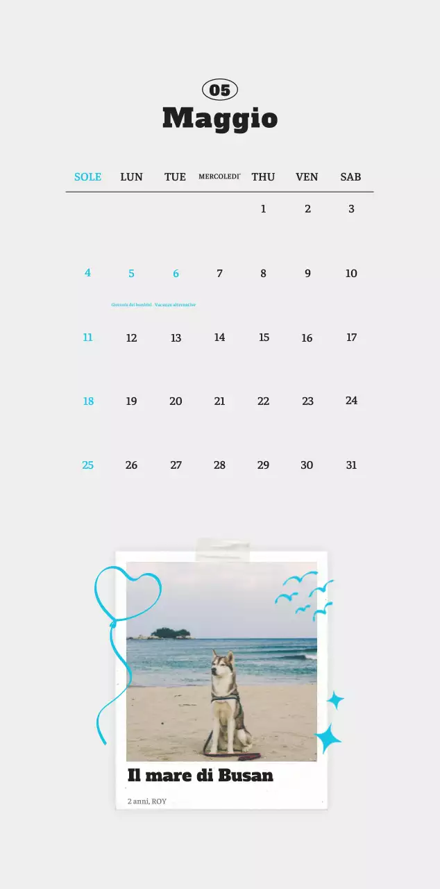 Calendario fotografico degli animali del balletto bianco e ordinato