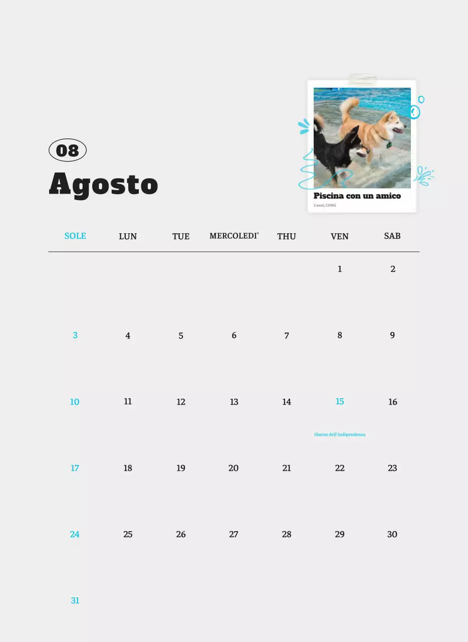 Calendario fotografico degli animali del balletto bianco e ordinato
