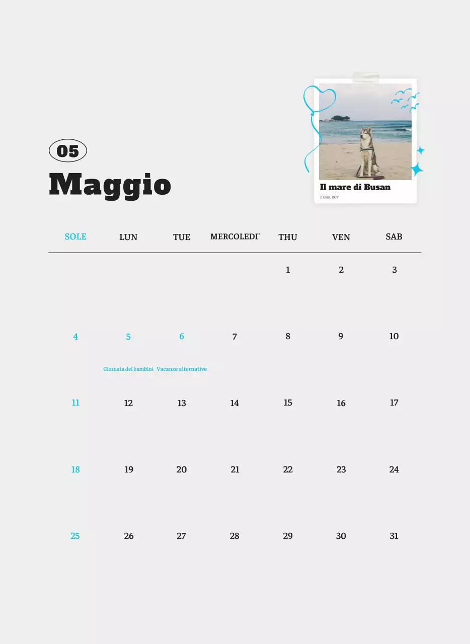 Calendario fotografico degli animali del balletto bianco e ordinato