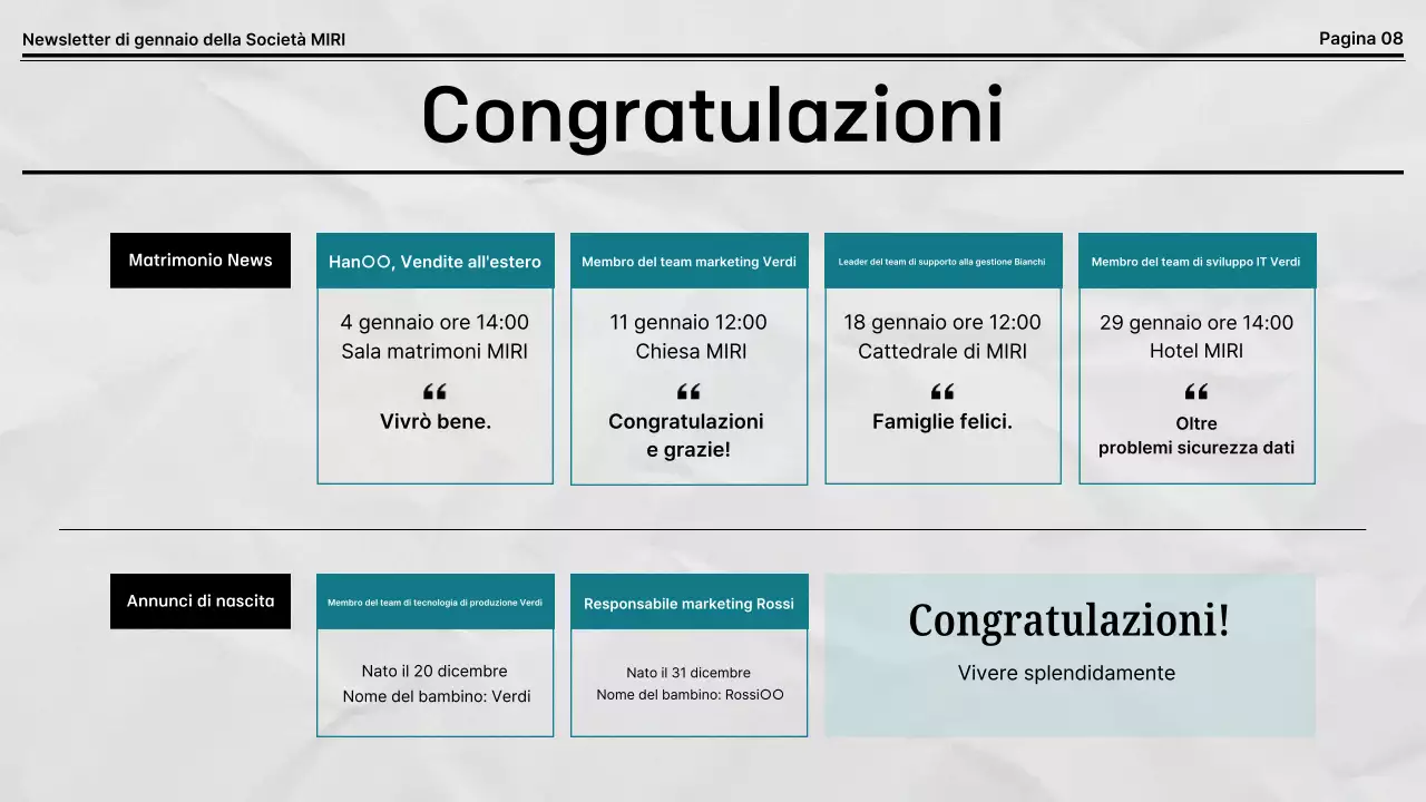 Newsletter aziendale predefinita in bianco e nero