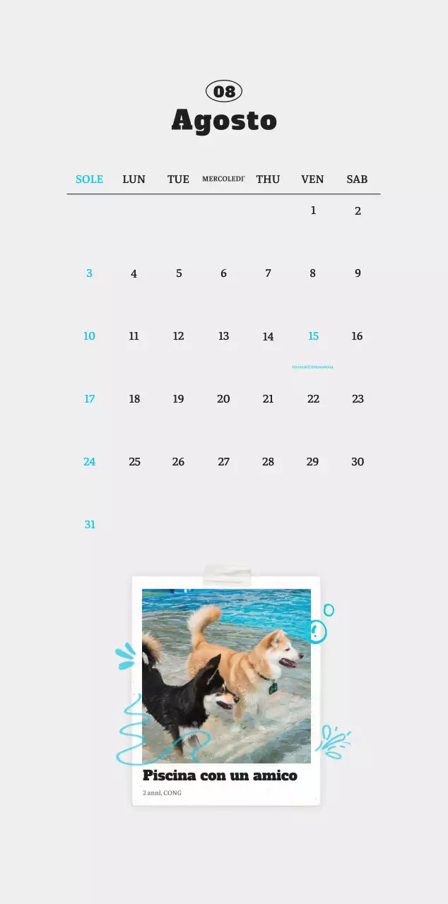 Calendario fotografico degli animali del balletto bianco e ordinato