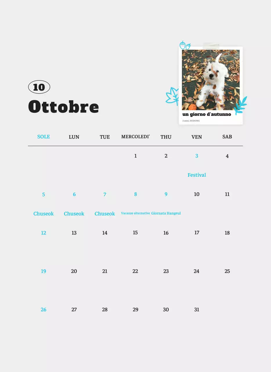 Calendario fotografico degli animali del balletto bianco e ordinato