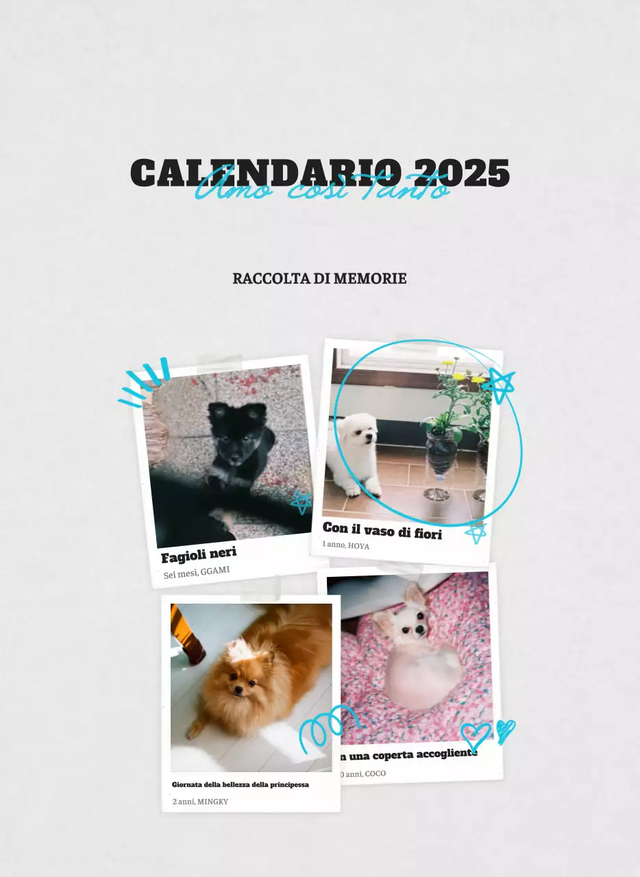 Calendario fotografico degli animali del balletto bianco e ordinato