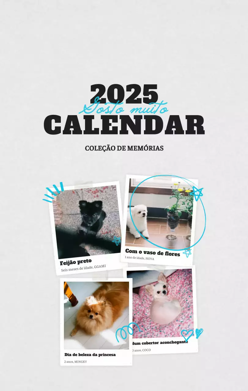 Calendário fotográfico de animais de ballet branco e elegante